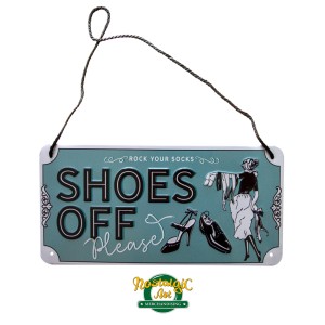 28044 Metal Plate 10x20sm - Shoes Off Please